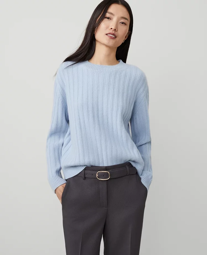 Ann Taylor Cashmere Crew Neck Sweater Soft Blue Women's