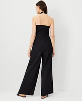 Ann Taylor Petite Linen Blend Belted Halter Jumpsuit Black Women's