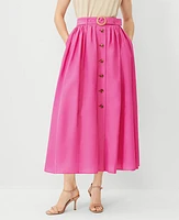 Ann Taylor Petite Belted Button Pocket Maxi Skirt Bold Pink Women's