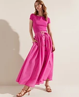 Ann Taylor Petite Belted Button Pocket Maxi Skirt Bold Pink Women's