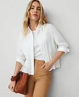 Ann Taylor AT Weekend Cotton Blend Shirt White Women's