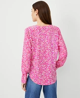 Ann Taylor Petite Floral Mixed Media Pleat Front Top Bold Pink Women's