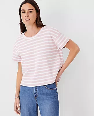 Ann Taylor Petite AT Weekend Striped Crew Neck Top