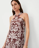 Ann Taylor Petite Palm Cotton Linen Halter Dress Brown Stone Women's