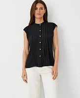 Ann Taylor Petite Shirred Button Top Black Women's