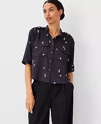 Ann Taylor Tall Floral Utility Pocket Shirt