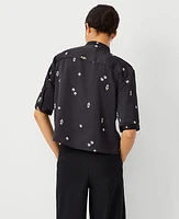 Ann Taylor Tall Floral Utility Pocket Shirt Black Women's