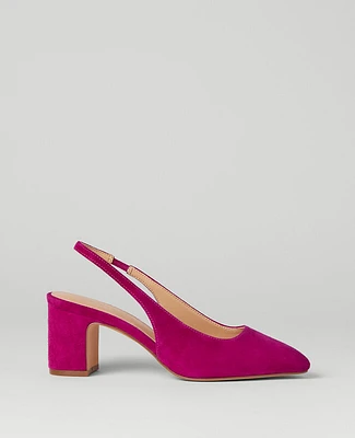 Ann Taylor Suede Block Heel Slingback Pumps Women's