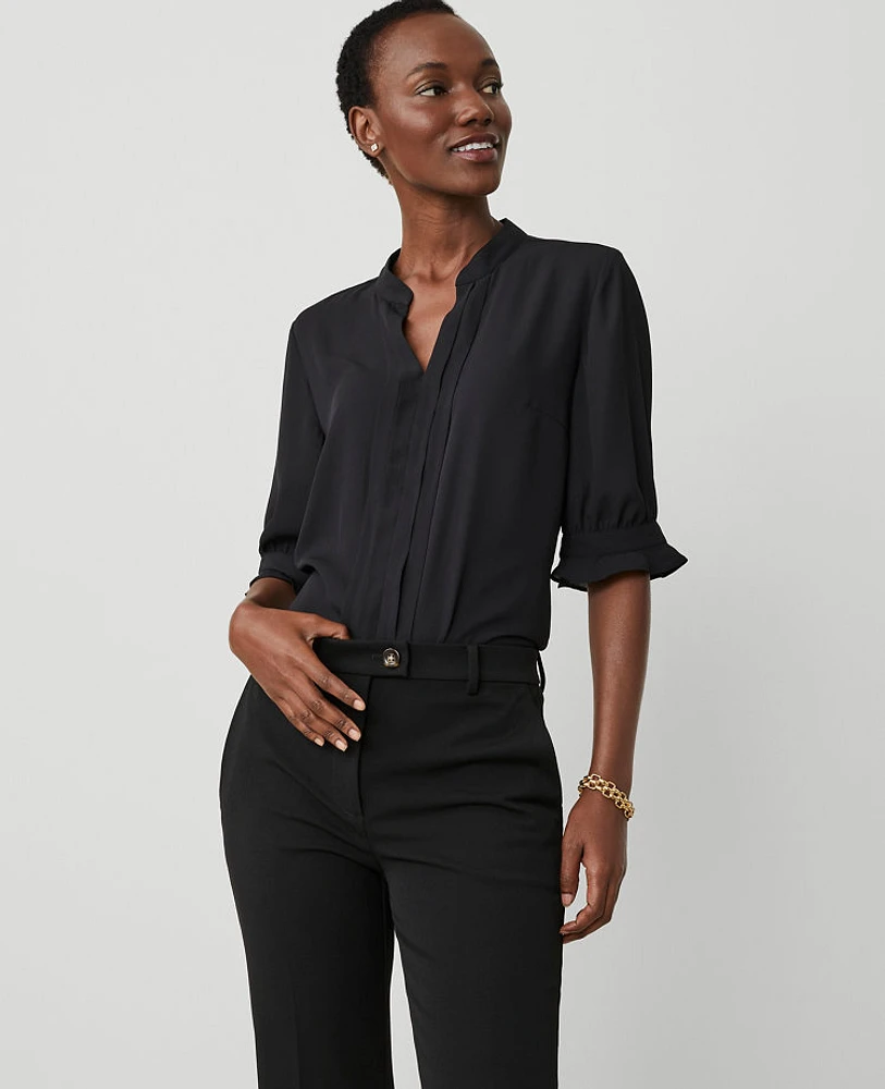 Ann Taylor Petite Pleat Neck Popover Top Women's