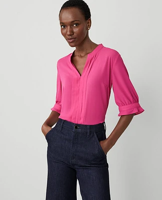 Ann Taylor Petite Pleat Neck Popover Top Women's