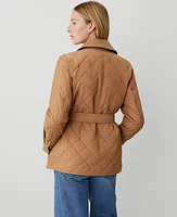 Ann Taylor Petite AT Weekend Quilted Mixed Media Field Jacket Perfect Camel Women's