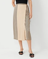 Ann Taylor Petite Striped Wrap Column Skirt Toasted Oat Women's