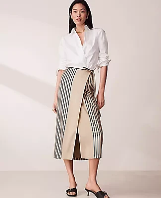 Ann Taylor Petite Striped Wrap Column Skirt