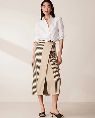 Ann Taylor Petite Striped Wrap Column Skirt Toasted Oat Women's