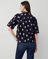 Ann Taylor Geo Ruffle Split Neck Popover Top Night Sky Women's