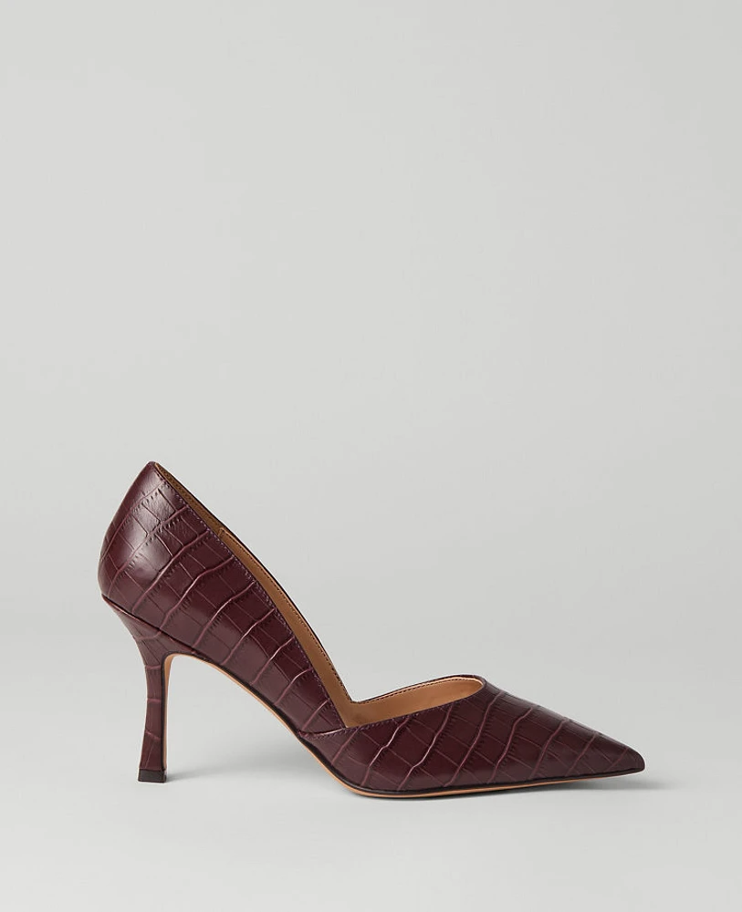 Ann Taylor Embossed Leather New Azra Pumps Rich Cranberry Women's