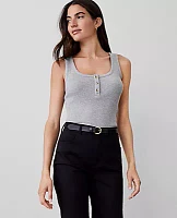 Ann Taylor AT Weekend Ribbed Pima Cotton Button Tank Top