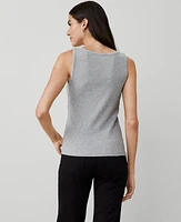 Ann Taylor Ribbed Pima Cotton Henley Pebble Grey Heather Women's