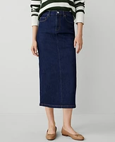 Ann Taylor Petite AT Weekend High Rise Denim Column Skirt Refined Dark Indigo Wash Women's