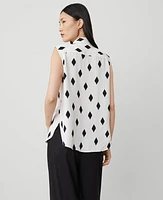 Ann Taylor Geo Collared Shirred Sleeveless Shirt Winter White-Black Women's