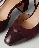 Ann Taylor Suede Cap Toe Block Heel Slingback Pumps Rich Cranberry Women's