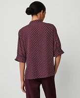 Ann Taylor Striped Pleat Neck Popover Top Plum Rose Women's