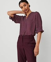 Ann Taylor Striped Pleat Neck Popover Top Plum Rose Women's