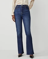 Ann Taylor Petite Horsebit High Rise Flare Jeans Rich Indigo Women's