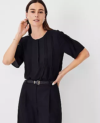 Ann Taylor Petite Mixed Media Pintucked Blouse