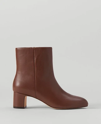 Ann Taylor Block Heel Leather Bootie Pebble Brown Women's