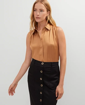 Ann Taylor Shirred Sleeveless Shirt Women's