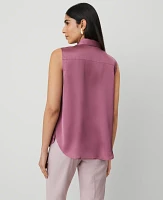 Ann Taylor Shirred Sleeveless Shirt Rosy Mauve Women's