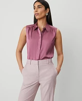 Ann Taylor Shirred Sleeveless Shirt Rosy Mauve Women's