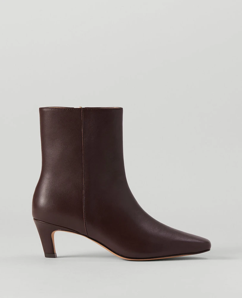 Ann Taylor Leather Skinny Heel Bootie Carob Women's