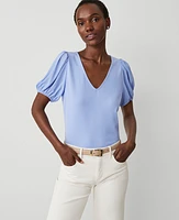 Ann Taylor Puff Sleeve V-Neck Top Women's