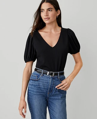 Ann Taylor Puff Sleeve V-Neck Top Women's