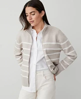 Ann Taylor Striped Zip Sweater Jacket Ivory Multi Women's