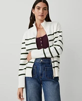 Ann Taylor Striped Zip Sweater Jacket Neutral Multi Women's