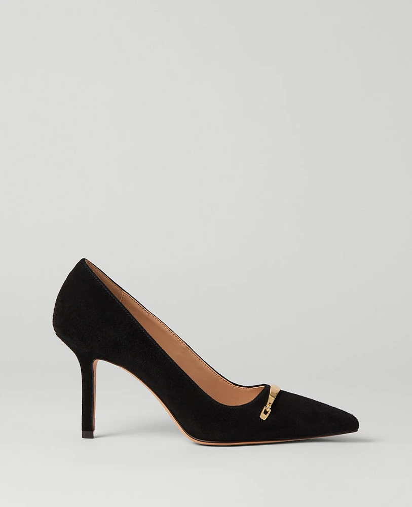 Ann Taylor Mae Chain Suede Pumps Black Women's