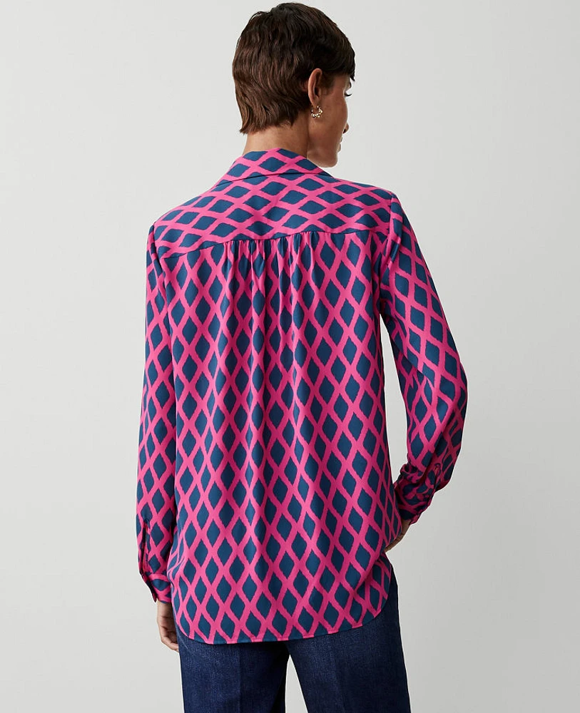 Ann Taylor Geo Camp Shirt Bold Pink Women's