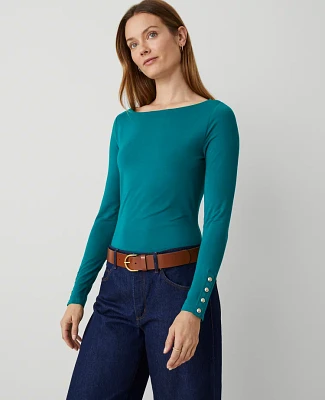 Ann Taylor Button Cuff Boatneck Top Women's