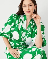 Ann Taylor Petite Floral Split Neck Midi Dress Jolly Green Women's