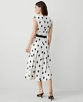 Ann Taylor Petite Geo Boatneck Flare Midi Dress Winter White-Black Women's