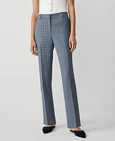 Ann Taylor Tall Mid Rise Sophia Straight Pants Houndstooth Light Blue / Navy Women's