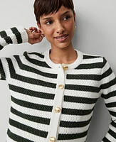 Ann Taylor Petite Striped Stitched Jacket Green/White Stripe Women's