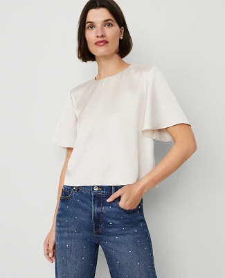 Ann Taylor Satin Flutter-Sleeve T-Shirt Women's