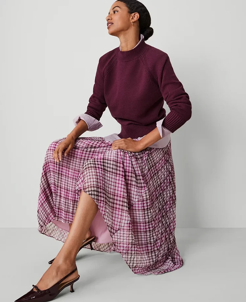 Ann Taylor Plaid Pleated Midi Skirt Sunset Lavender Women's