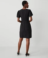 Ann Taylor Petite Flutter Sleeve Flare Dress Black Women's