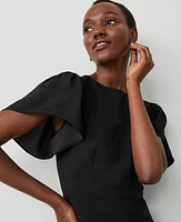 Ann Taylor Petite Flutter Sleeve Flare Dress Black Women's