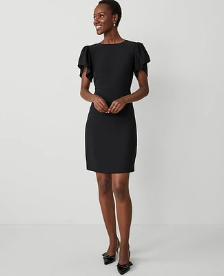 Ann Taylor Petite Flutter Sleeve Flare Dress Black Women's